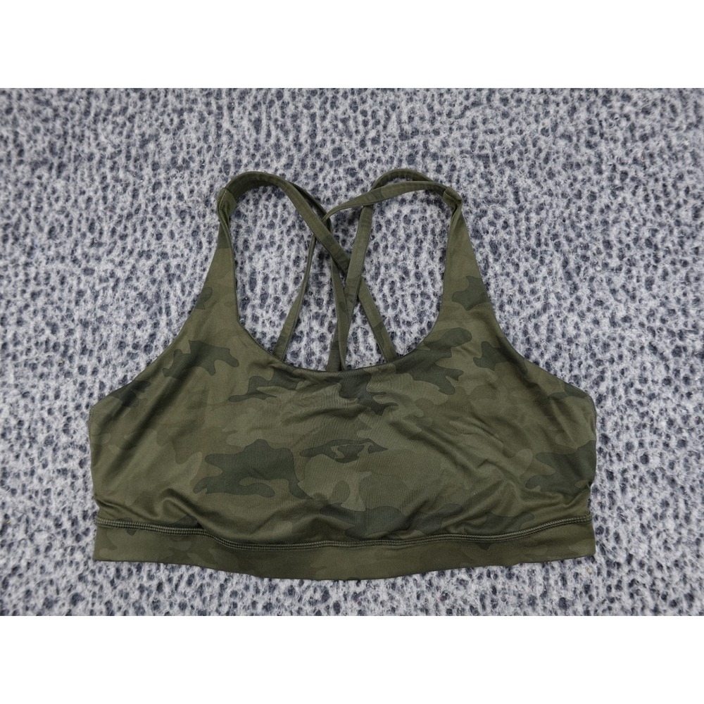 Lululemon Free To Be Serene Bra Womens 10 Green Camo Strappy Back C/D Cup